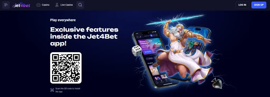 Jet4bet official mobile app installation interface
